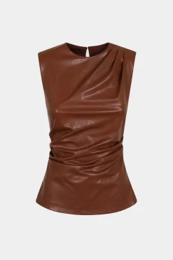 MICAS Tank Tops & Cami-Faux Leather Ruched Tank Top BROWN