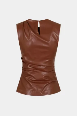 MICAS Tank Tops & Cami-Faux Leather Ruched Tank Top BROWN