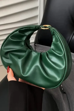 MICAS Bags|Accessories-Faux Leather Ruched Tote Bag DARK GREEN