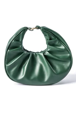 MICAS Bags|Accessories-Faux Leather Ruched Tote Bag DARK GREEN