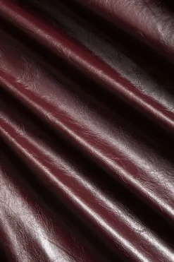 MICAS Midi Dresses-Faux Leather Ruched V-Neck Midi Dress MAROON