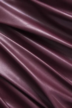 MICAS Skirts-Faux Leather Ruched Zipper High Waist Skirt MAROON