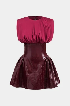 MICAS Mini Dresses-Faux Leather Satin Sleeveless Mini Dress BURGUNDY