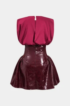 MICAS Mini Dresses-Faux Leather Satin Sleeveless Mini Dress BURGUNDY