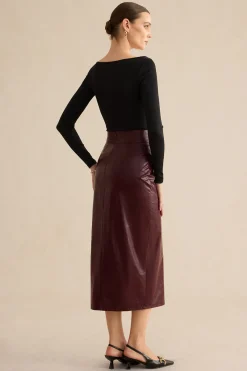 MICAS Skirts-Faux Leather Side Slit Skirt