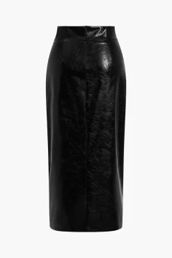 MICAS Skirts-Faux Leather Side Slit Skirt