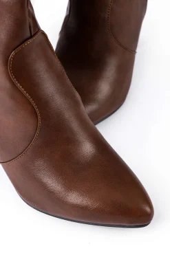 MICAS Shoes|Boots-Faux Leather Side Zipper Pointed Knee High Boots CHOCOLATE