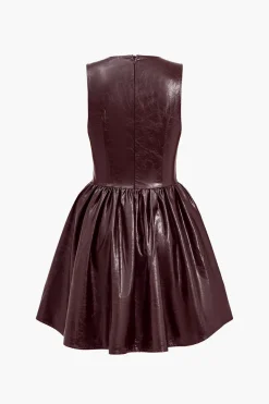 MICAS Mini Dresses-Faux Leather Sleeveless Mini Dress BURGUNDY