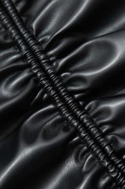 MICAS Midi Dresses-Faux Leather Strapless Drawstring Split Midi Dress BLACK