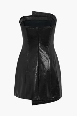 MICAS Mini Dresses-Faux Leather Strapless Mini Dress With Shell Embellishments
