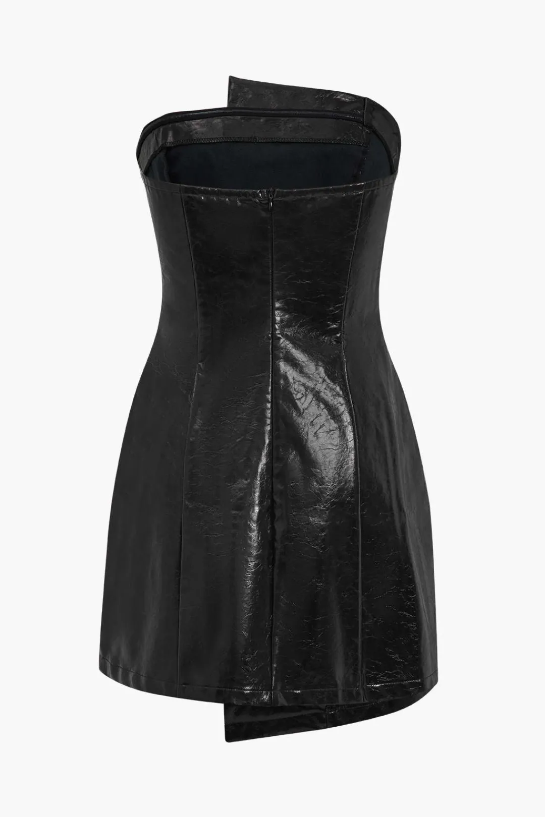 MICAS Mini Dresses-Faux Leather Strapless Mini Dress With Shell Embellishments