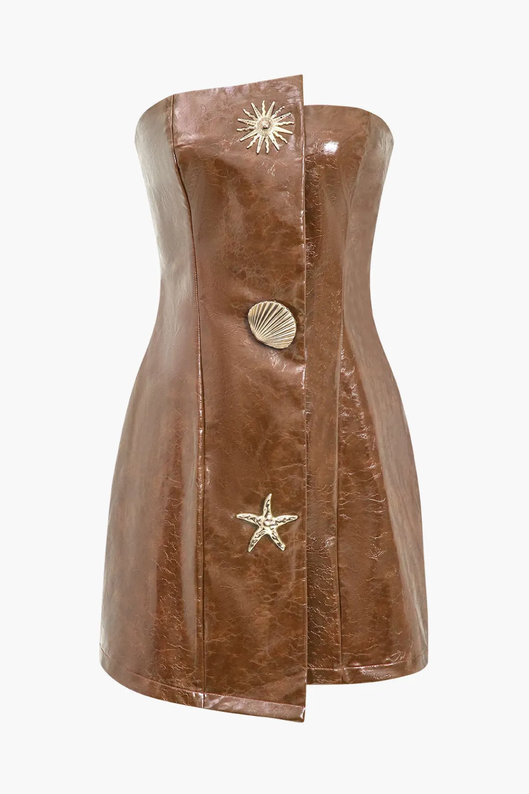MICAS Mini Dresses-Faux Leather Strapless Mini Dress With Shell Embellishments