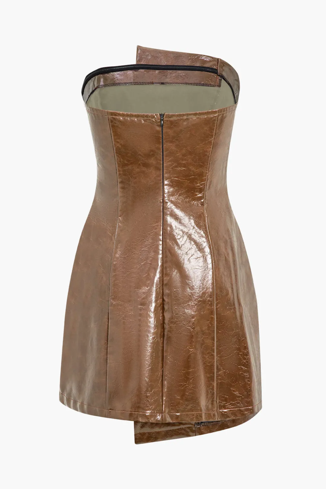 MICAS Mini Dresses-Faux Leather Strapless Mini Dress With Shell Embellishments