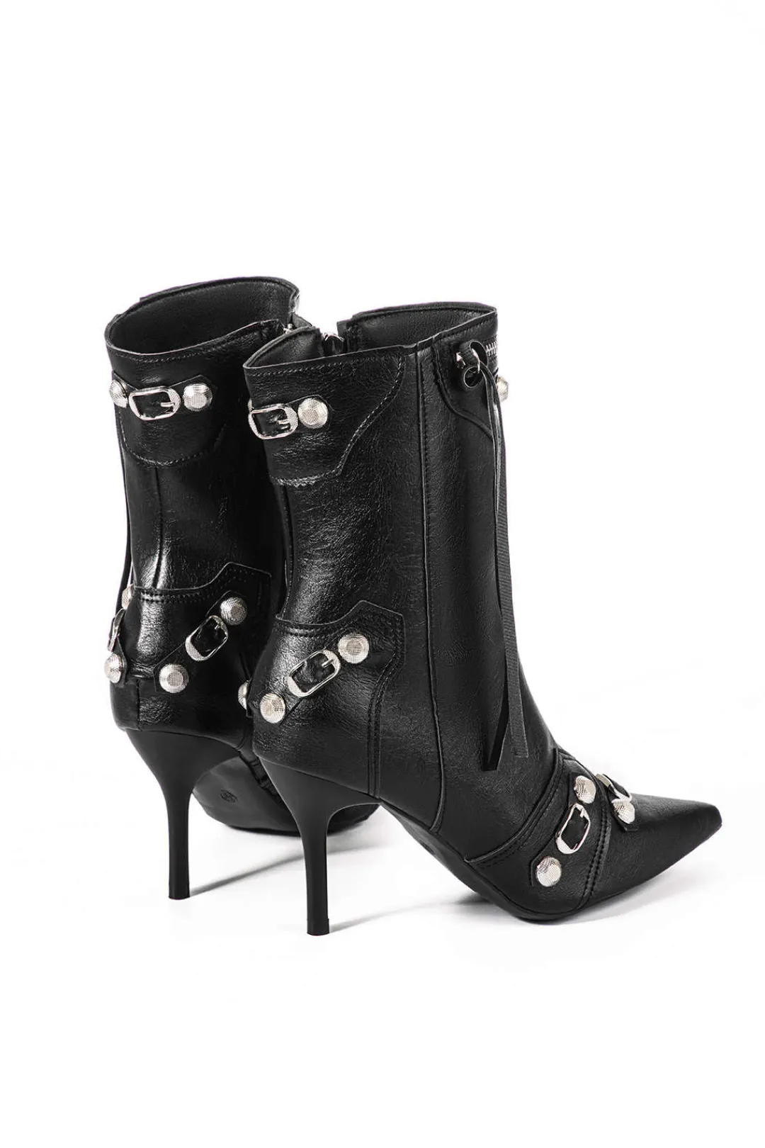 MICAS Shoes|Boots-Faux Leather Studded Pointed Toe Ankle Boots BLACK