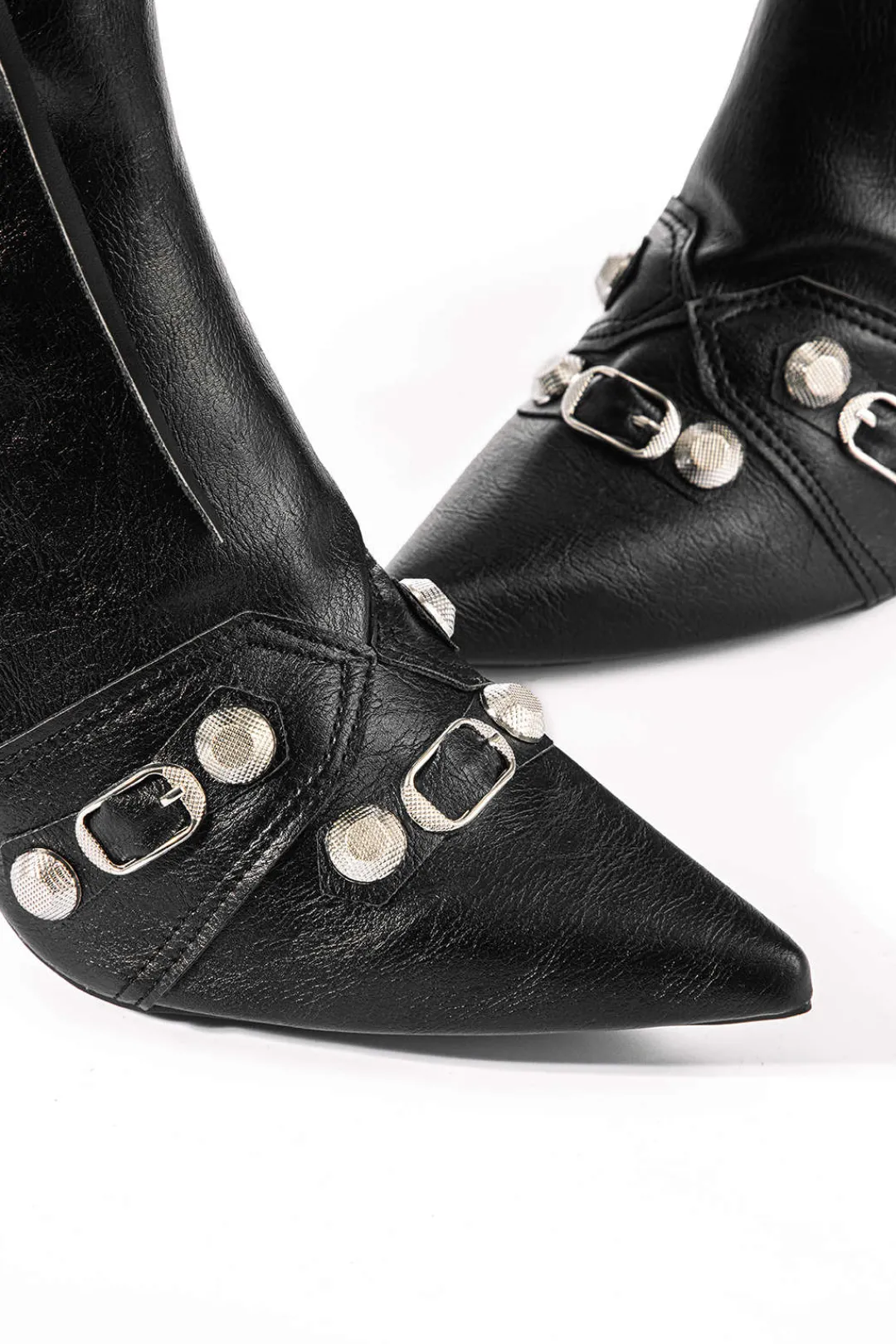 MICAS Shoes|Boots-Faux Leather Studded Pointed Toe Ankle Boots BLACK