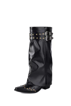 MICAS Shoes|Shoes-Faux Leather Studded Pointed Toe Mid Calf Boots BLACK