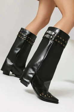 MICAS Shoes|Shoes-Faux Leather Studded Pointed Toe Mid Calf Boots BLACK