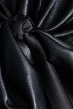 MICAS Skirts-Faux Leather Tie Front Asymmetrical Skirt BLACK