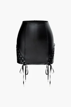MICAS Skirts-Faux Leather Tie Side Mini Skirt BLACK