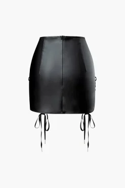 MICAS Skirts-Faux Leather Tie Side Mini Skirt BLACK