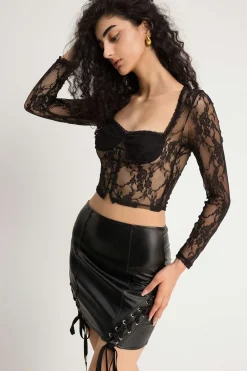 MICAS Skirts-Faux Leather Tie Side Mini Skirt BLACK