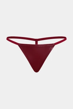 MICAS Lingerie & Sleepwear-Faux Leather Tie-Up Ribbon Shapewear BURGUNDY