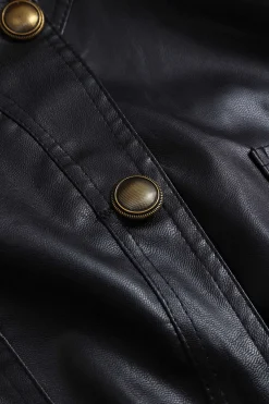 MICAS Outerwear|Outerwear-Faux Leather Vest With Pocket And Button BLACK