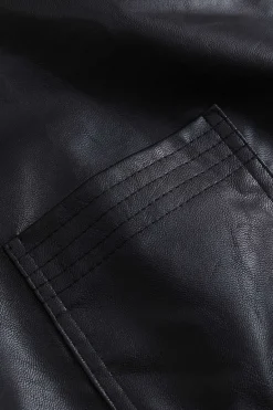 MICAS Outerwear|Outerwear-Faux Leather Vest With Pocket And Button BLACK