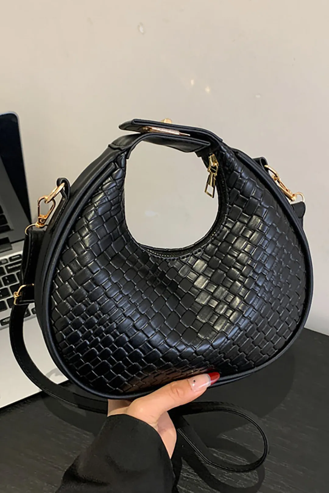 MICAS Bags|Accessories-Faux Leather Vintage Tote Bag BLACK