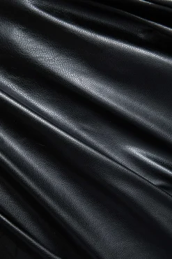 MICAS Mini Dresses-Faux Leather V-Neck Mini Dress With Fake Pockets BLACK