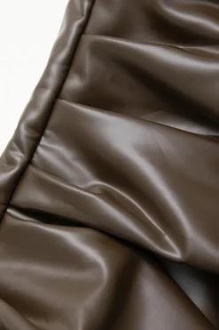 MICAS Midi Dresses-Faux Leather Wrap Sleeveless Ruched Slit Midi Dress