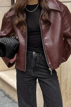 MICAS Outerwear|Outerwear-Faux Leather Zipper Jacket