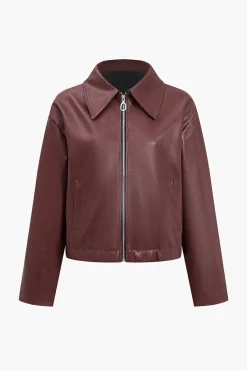 MICAS Outerwear|Outerwear-Faux Leather Zipper Jacket
