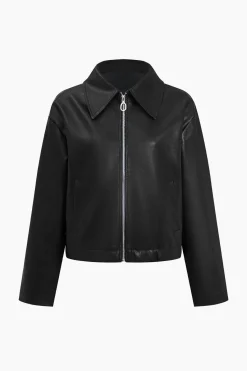 MICAS Outerwear|Outerwear-Faux Leather Zipper Jacket