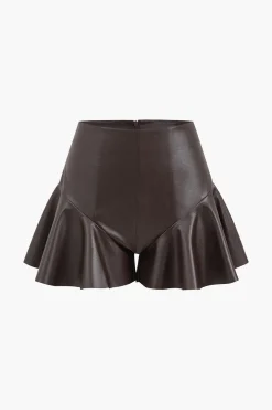 MICAS Shorts-Faux Leather Zipper Skort BROWN