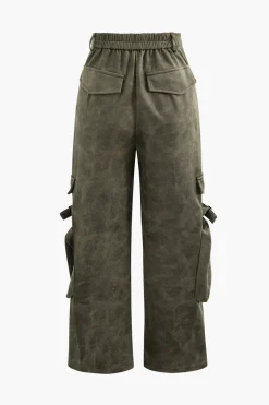 MICAS Cargo Pants|Pants-Faux Suede Multi Pocket Straight Leg Cargo Pants COFFEE