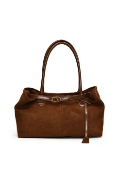 MICAS Bags|Accessories-Faux Suede Shoulder Bag BROWN