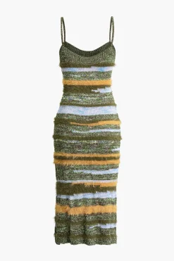 MICAS Knitwear|Knit Dresses-Feather Detail Stripe Cami Knit Midi Dress
