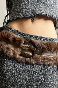 MICAS Accessories-Feather Leather Patchwork Waist Corset BROWN