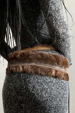 MICAS Accessories-Feather Leather Patchwork Waist Corset BROWN