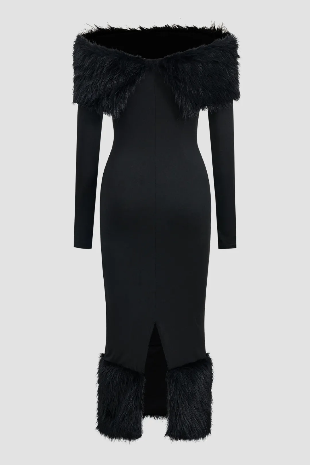 MICAS Long Sleeve Dresses|Maxi Dresses-Feather Off Shoulder Long Sleeve Maxi Dress BLACK