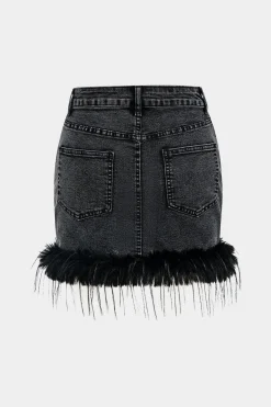 MICAS Skirts-Feathered Denim Skirt BLACK