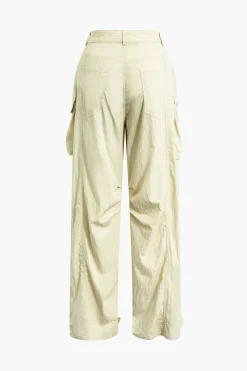 MICAS Pants-Flap Pocket Belted Ruched Straight Leg Pants IVORY