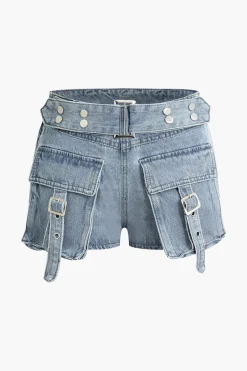 MICAS Shorts|Cargo Pants-Flap Pocket Cargo Denim Shorts
