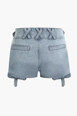 MICAS Shorts|Cargo Pants-Flap Pocket Cargo Denim Shorts