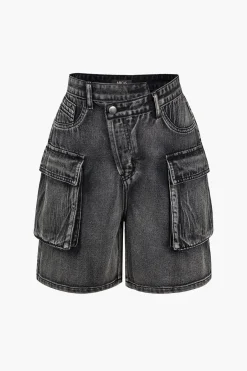 MICAS Cargo Pants|Shorts-Flap Pocket Cargo Denim Shorts DIM GRAY