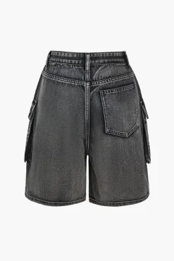 MICAS Cargo Pants|Shorts-Flap Pocket Cargo Denim Shorts DIM GRAY