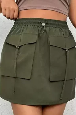 MICAS Skirts-Flap Pocket Cargo Mini Skirt MILITARY