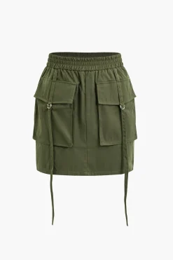 MICAS Skirts-Flap Pocket Cargo Mini Skirt MILITARY