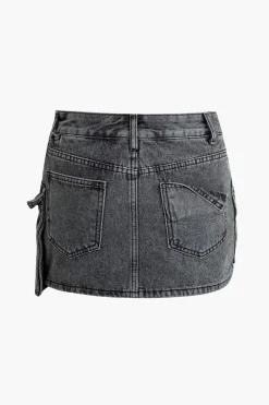 MICAS Skirts-Flap Pocket Denim Skirt BLACK